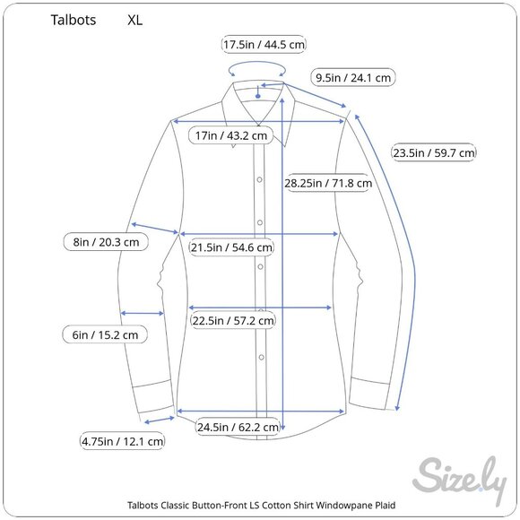 Talbots Classic Button-Front Long Sleeve Cotton Shirt Windowpane Plaid XL - Picture 8 of 8